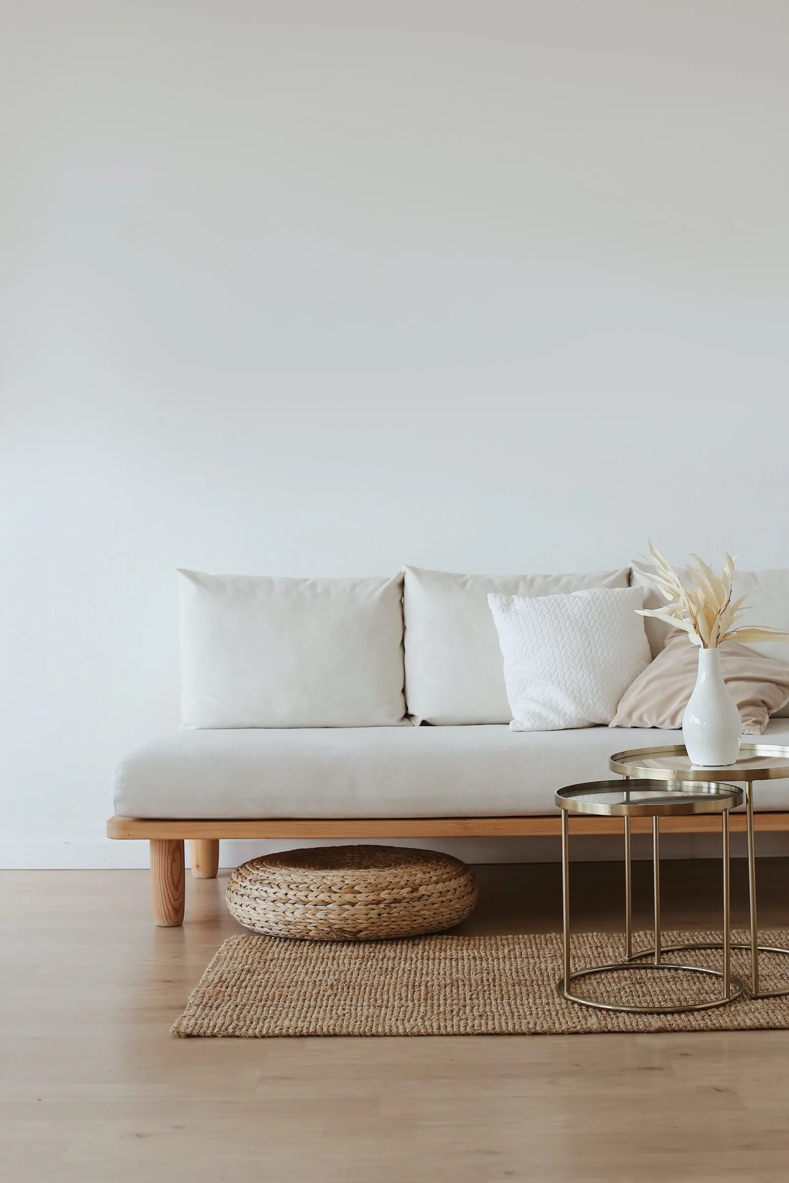Soft neutral sofa in calm daylight